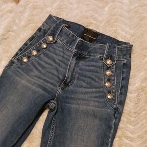 High Rise Straight White House Black Market  Blue Jeans with Button Detail